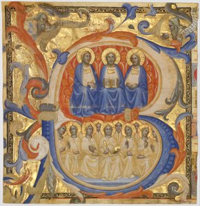 Treenigheten i ett initialt B, förmodligen 1387. av Master of the Codex Rossiano