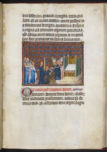 Cotton Tiberius B. VIII f.58r Kungen som tar emot spiran och virga (