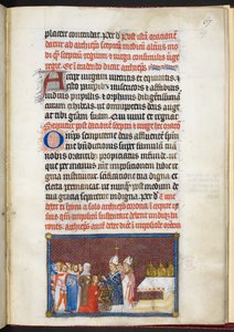 Cotton Tiberius B. VIII f.69r Drottningen tar emot spiran och virga, från 