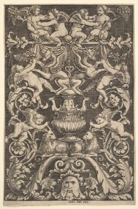 En prydnadspanel med putti, get och andra figurer, 1530-60. av Master of the Die