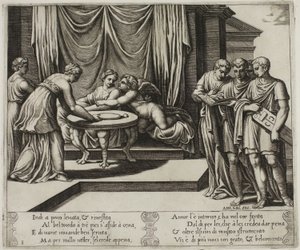 Andra nymfer som tjänar psyke vid bordet av Master of the Die