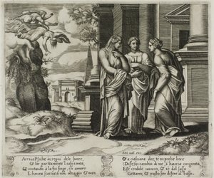 Psyche berättar sin olycka för sina systrar av Master of the Die