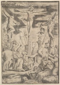 Centurionens omvändelse som slår upp sina armar inför Kristus på korset, 1532.