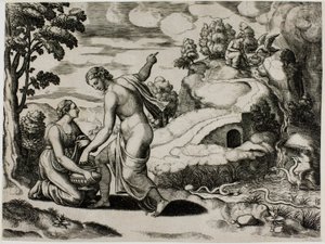 Venus beordrar Psyche att söka vatten från en fontän som bevakas av drakar av Master of the Die