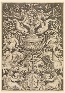 Grotesk med delfiner och bevingade lejon av Master of the Die, Italian or German, 1530 1560