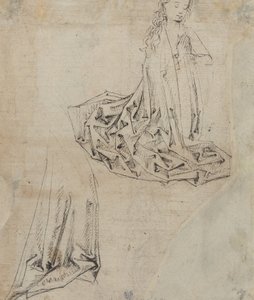Kvinnlig figur som knäböjer i bön [verso] av Master of the Drapery Studies