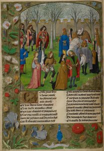 Carolle i trädgården. The Lover är inbjuden att dansa med en grupp par ledda av Sir Mirth och Lady Gladness., från 