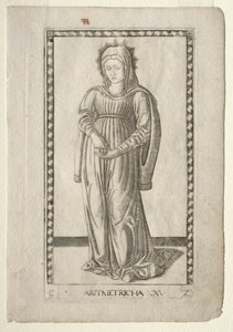 Aritmetik från Tarocchi, serie C: Liberal Arts, #25, före 1467. av Master of the E Series Tarocchi