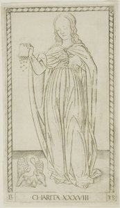 Charity, tallrik 38 från Genii and Virtues av Master of the E Series Tarocchi