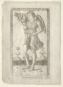Genius of Time från Tarocchi, serie B: Cosmic Principles & Virtues, #32, före 1467. av Master of the E Series Tarocchi
