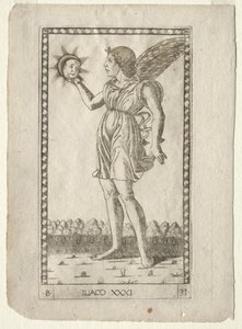 Genius of the Sun från Tarocchi, serie B: Cosmic Principles & Virtues, #31, före 1467. av Master of the E Series Tarocchi