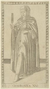 Grammatik, tavla 21 från Arts and Sciences av Master of the E Series Tarocchi