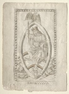 Jupiter från Tarocchi, serie A: Firmaments of the Universe, #46, före 1467. av Master of the E Series Tarocchi