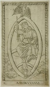 Jupiter, platta 46 från Planets and Spheres av Master of the E Series Tarocchi