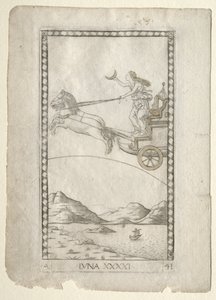 Luna från Tarocchi, serie A: Firmaments of the Universe, #41, före 1467. av Master of the E-Series Tarocchi