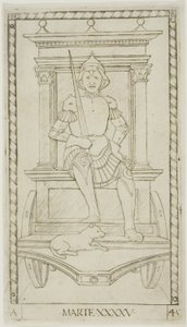Mars, plåt 45 från Planets and Spheres av Master of the E Series Tarocchi