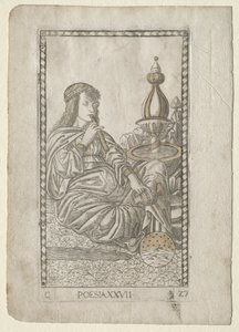 Poesi från Tarocchi, serie C: Liberal Arts, #27, före 1467. av Master of the E Series Tarocchi