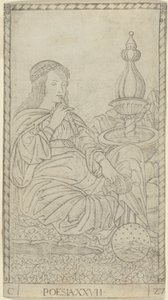 Poesi, tavla 27 från Arts and Sciences av Master of the E Series Tarocchi