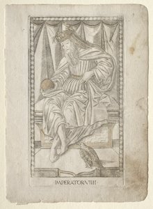 The Emperor from the Tarocchi, serie E: Conditions of Man, #9, före 1467. av Master of the E Series Tarocchi