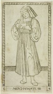 The Merchant, tallrik fyra från The Ranks and Conditions of Men av Master of the E Series Tarocchi