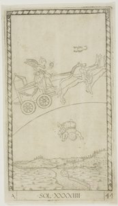 Solen, platta 44 från Planets and Spheres av Master of the E Series Tarocchi