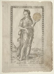 Urania-astronomi från Tarocchi-serien D: Apollo and the Muses, #12, före 1467.