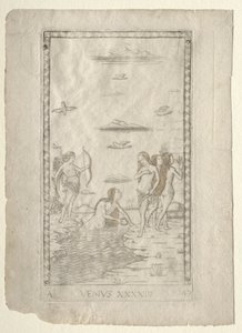Venus från Tarocchi, serie A: Firmaments of the Universe, #43, före 1467. av Master of the E Series Tarocchi