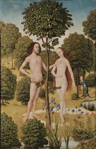 Adam och Eva i Edens lustgård (olja på panel)