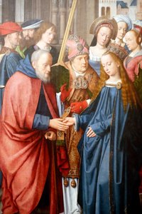 Evora Museum. Evoras altartavla mästare. Jungfruns och Josefs bröllop. Olja på panel. Flamländska skolan 1500. Portugal.