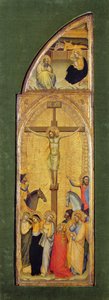 Korsfästelsen (olja på pannå) av Master of the Fabriano Altarpiece (attr. to)