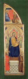 Jungfrun med barnet på tronen (olja på pannå) av Master of the Fabriano Altarpiece (attr. to)