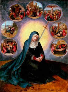 Our Lady of the Seven Sorrows - The Virgin of the Seven Sorrows - Målning av mästaren över halva kvinnliga figurer (aktiv 1530-1560) 1500-talet - Olja på trä - 75x56,7 - Museu Nacional d