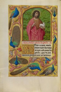 Johannes Döparen med Guds lamm på en bok av Master of the First Prayer Book of Maximilian