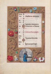 Hours of Queen Isabella the Catholic, Queen of Spain: Fol. 2v, januari - Snölandskap, ca. 1500. av Master of the First Prayerbook of Maximillian