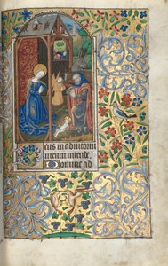 Timbok (Rouens bruk): fol. 56r, Tillbedjan med herdarna/Nativitet av Master of the Geneva Latini