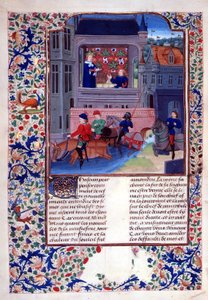 Add.35323 fol.156v Ruggiero och hans följeslagare rider över floden, från kapitel 1, bok X i 