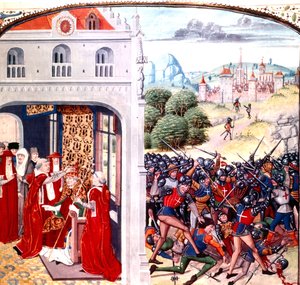 Invigning av påven Gregorius IX i Avignon Frankrike (pontifikat 1227-1241) av Jean Froissart (vellum)