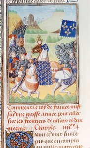 Harley 4380 fol.196v Kung Karl VI (1366-1422) av Frankrike leder en expedition mot Calais, från del 2 Volym IV av 