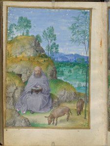 Sankt Antonius abbot i öknen, miniatyr från Emerson-White Hours. av Master of the Houghton Miniatures