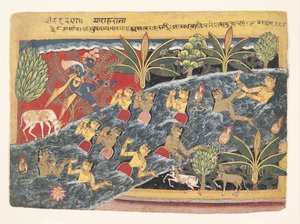 The Gopis vädjar till Krishna att lämna tillbaka sina kläder: Folio från Isarda Bhagavata..., ca. 1560-65 av Master of the Isarda