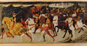 Grupp av kavaljerer till häst (tempera på trä) av Master of the Jarves Chest