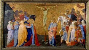 Korsfästelsen Detrempe av Mästaren av Madonnan av St. Pietro d
