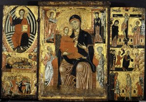 Madonna och Child Enthroned.