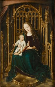 Jungfrun och barnet tronade, 1490-1500. av Master of the Magdalen Legend