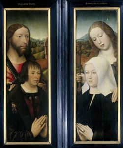 Två vingar av en triptyk med donatorn, Thomas Isaacq, åtföljd av Saint Thomas (vänster, yttre flygeln), och donatorns fru tillsammans med Saint Margaret (höger, yttre flygeln) av Master of the Magdalen Legend