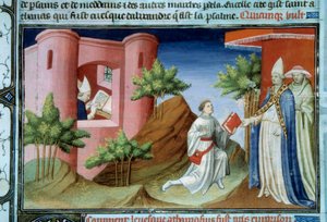 Påven Julius I (280-337) träffade Athanasius budbärare av Alexandria vid tiden för rådet i Sardic. Budbäraren kom för att försvara positionen för patriarken i exil i Alexandria Miniature i "The Book of Wonders of the World" manuskript enlumin