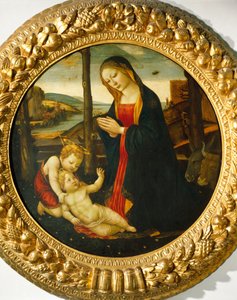 Madonna och barn med St. John (olja på panel) av Master of the Miller Tondo (attr. to)