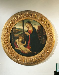 Madonna och barn med St. John (olja på panel) av Master of the Miller Tondo (attr. to)