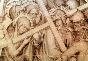 Narbonnes parement: Kristus som bär sitt kors (grisaille på siden av Master of the Parement of Narbonne