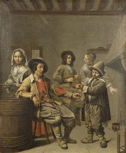 Pojke häller upp ett glas vin för en landsman, ca 1650 (olja på duk) av Master of the Processions